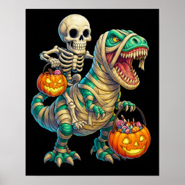 Poster Esqueleto Caprichoso Montando um T-Rex Múmia no Ha