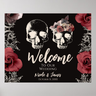 Poster Esqueleto Caveira Rosa Poeira Rosa Casamento Bem-v