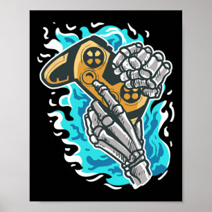 Poster Esqueleto Controle de Videojogo Jogador Gamer 