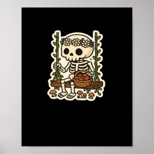 Poster Esqueleto Cottagecore Com Coroa de Flores