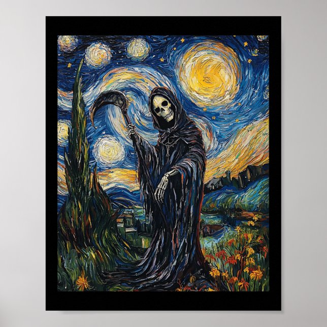 Poster Esqueleto da Grim Reaper - Estilo Van Gogh - Nig S (Frente)