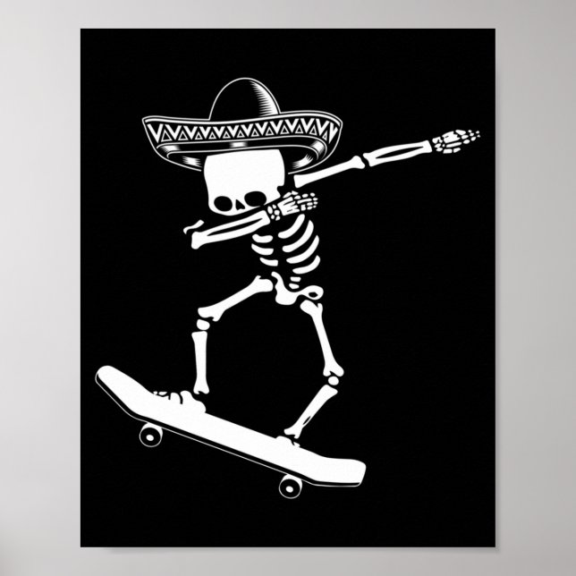 Poster Esqueleto Dabbing Skateboard Dia De Los Muertos (Frente)