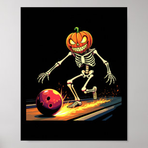 Poster Esqueleto de Abóbora de Boliche Halloween Sinistro