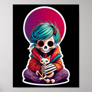 Poster Esqueleto De Anime Segurando Uma Camisa De Gato No