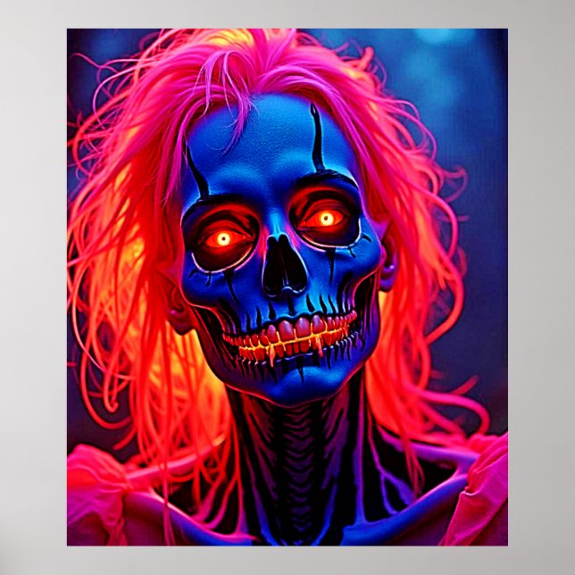 Poster Esqueleto de areia com Design de cabelo rosa (Frente)