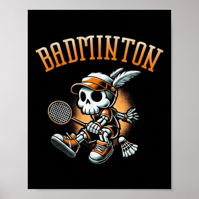 Poster Esqueleto De Badminton Com Raqueta E Carro (Frente)
