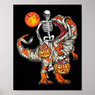 Poster Esqueleto de Dinossauro de Halloween T Rex Abóbora