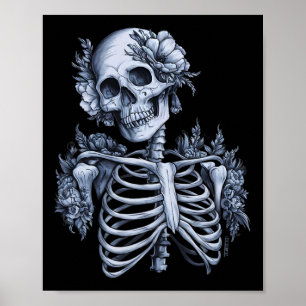 Poster Esqueleto de Flor Crânio Floral Halloween Gótico O