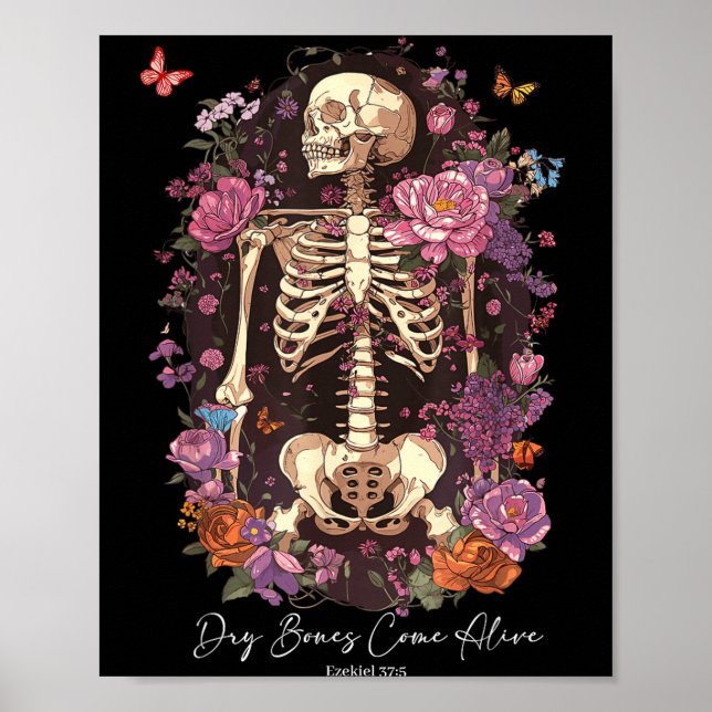 Poster Esqueleto de Flor Ossos Secos Voltam à Vida, Retro (Frente)