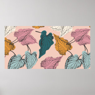 Poster Esqueleto de folha sem soldadura, fundo com cal