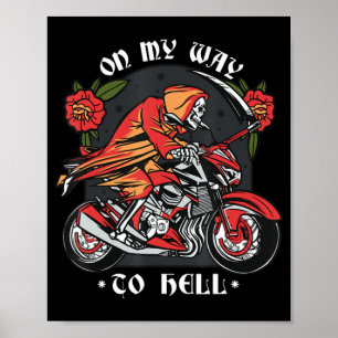 Poster Esqueleto De Halloween Biker No Meu Caminho Para O