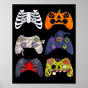 Poster Esqueleto de Halloween Controles de Jogos Zumbis M