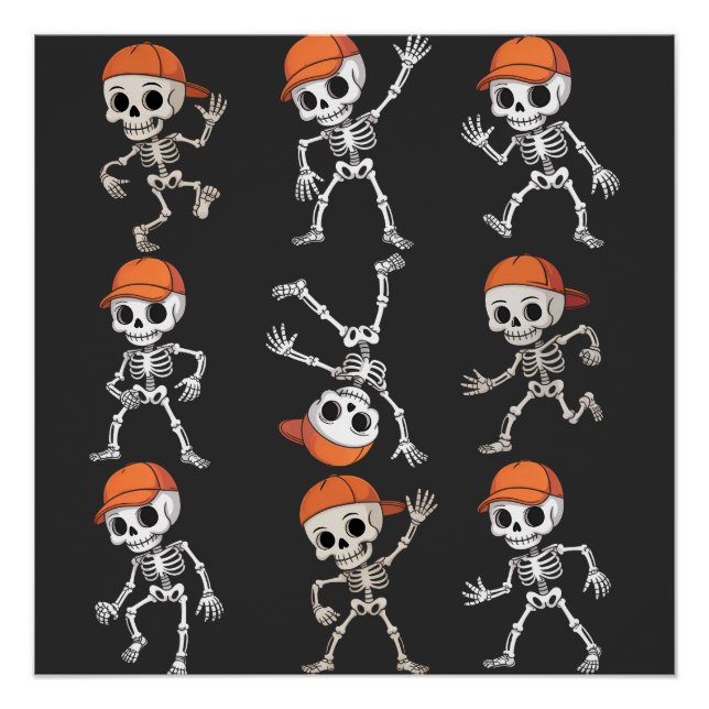 Pôster Esqueleto de Halloween Dançando Crianças (Frente)