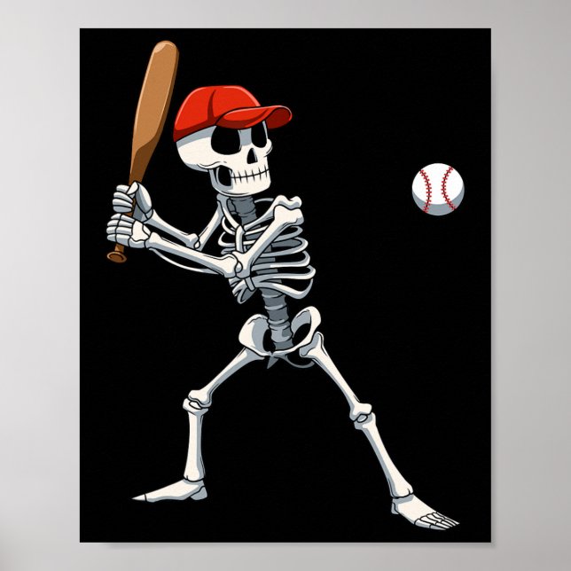 Poster Esqueleto de Halloween do Baseball tocando Baseb (Frente)