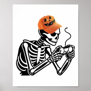 Poster Esqueleto de Halloween Gamer Vídeo Jogos Homens Ra