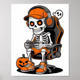 Poster Esqueleto de Halloween Gamer Vídeo Jogos Meninos H