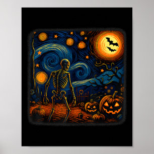 Poster Esqueleto de Halloween Noite Estrelada Van Gogh Ab