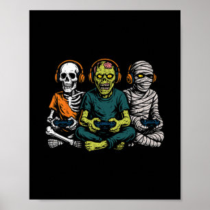 Poster Esqueleto de Halloween Zumbi Múmia Jogador de Víde