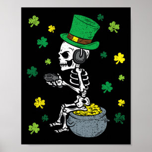 Poster Esqueleto de Jogo Dia de São Patrício Leprechaun G