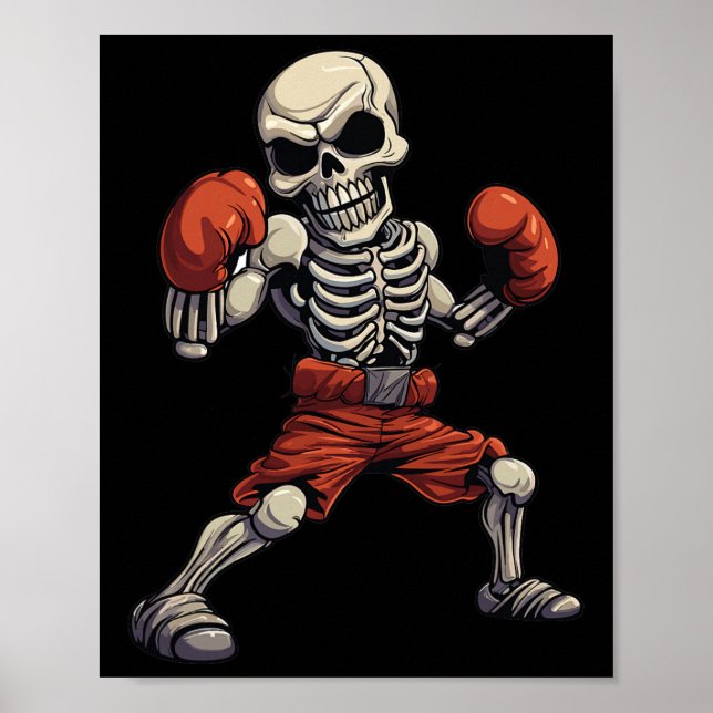 Poster Esqueleto de Kickboxing Kickboxer Engraçado Boxe  (Frente)