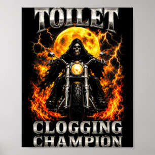 Poster Esqueleto de motociclista campeão engraçado de ent