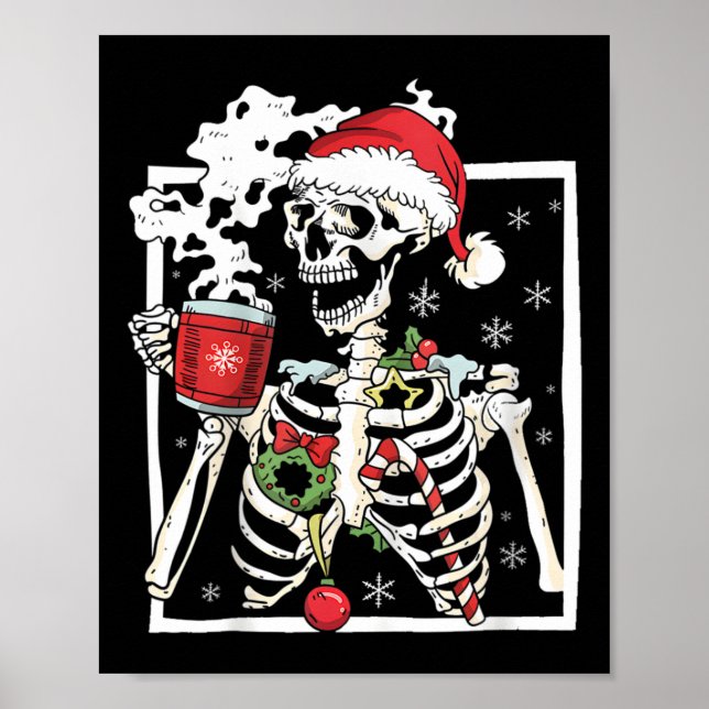 Poster Esqueleto De Natal Com Bebendo Crânio Sorridente C (Frente)