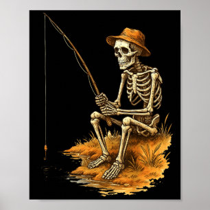 Poster Esqueleto de pesca fantasia engraçada de Halloween