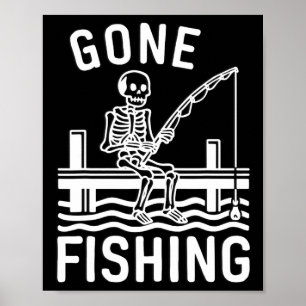Poster Esqueleto de Pesca Gone Fishing Engraçado Hallowee
