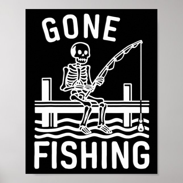 Poster Esqueleto de Pesca Gone Fishing Engraçado Hallowee (Frente)