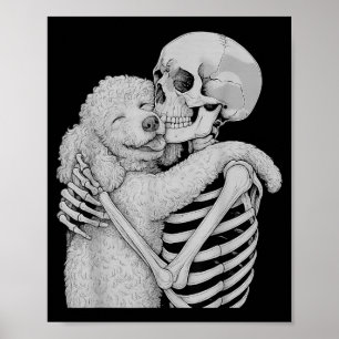 Poster Esqueleto de Poodle Abraço Dia das Bruxas Amante d