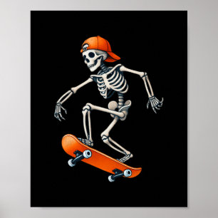 Poster Esqueleto de skate fantasia de Halloween engraçado