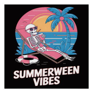 Pôster Esqueleto de Summerween Férias de Verão Praia Engr