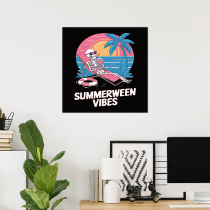 Poster Esqueleto de Summerween Férias de Verão Praia Engr