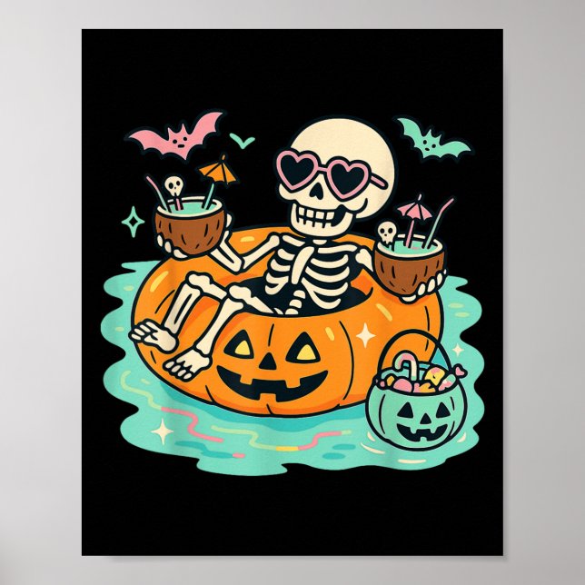 Poster Esqueleto De Verão Na Piscina De Pumpkin Float Cut (Frente)