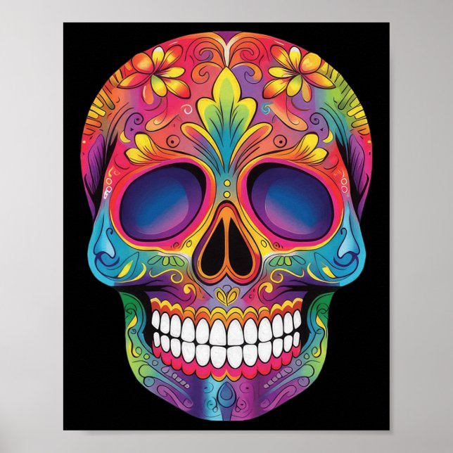 Poster Esqueleto Do Crânio Do Dia De Los Muertos (Frente)