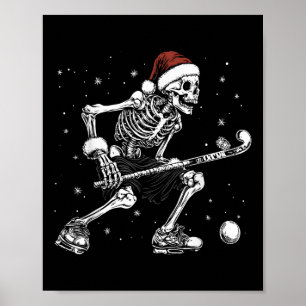 Poster Esqueleto do Papai Noel Jogando Hóquei de Campo Na