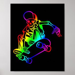 Poster Esqueleto Em Skate Rainbow Skater Contorno Skat