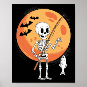 Poster Esqueleto Engraçado Amantes de Pesca Lua Assustado