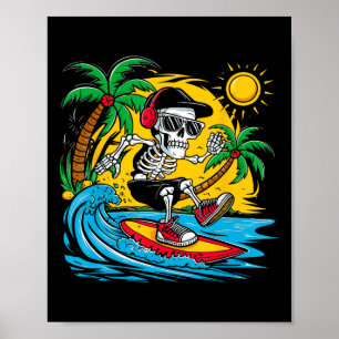Poster Esqueleto Engraçado Andando de Prancha de Surfe Ve