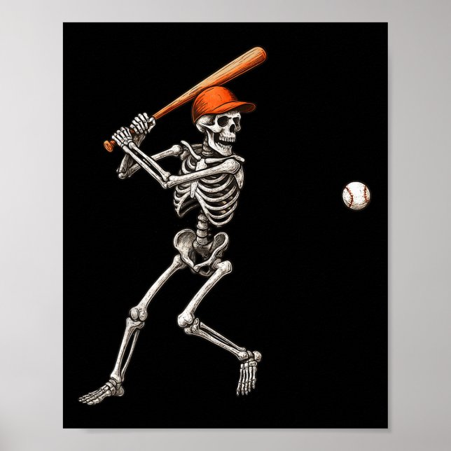 Poster Esqueleto Engraçado Batendo Jogador de Baseball Ho (Frente)