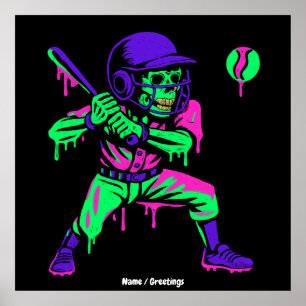 Poster Esqueleto Engraçado Batendo Sorvete Derrubando Bas