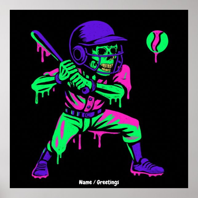 Poster Esqueleto Engraçado Batendo Sorvete Derrubando Bas (Frente)