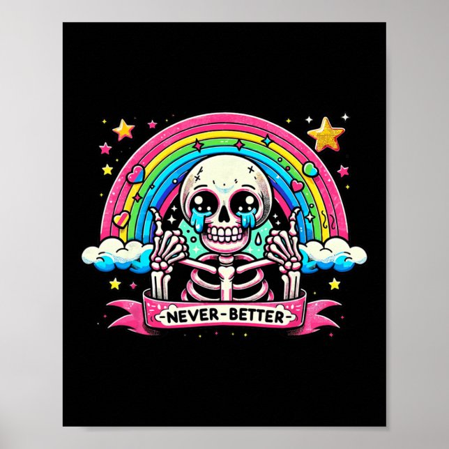 Poster Esqueleto Engraçado Camisas De Halloween Nunca Mel (Frente)