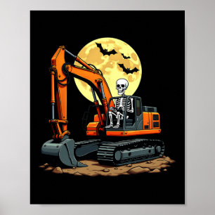 Poster Esqueleto Engraçado Conduzindo Escavador Halloween