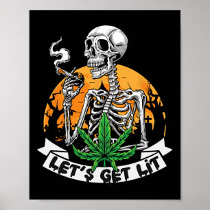 Poster Esqueleto engraçado de maconheiro fumando maconha