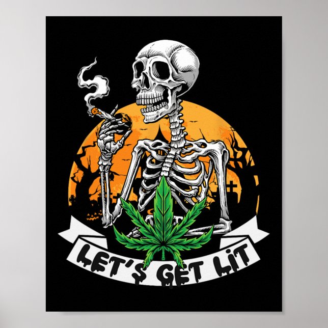 Poster Esqueleto engraçado de maconheiro fumando maconha  (Frente)