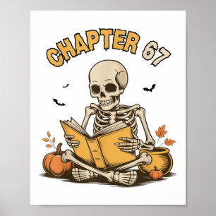 Poster Esqueleto engraçado do Halloween lendo livro 67 me