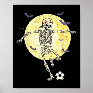 Poster Esqueleto Engraçado Jogando Futebol Halloween Engr
