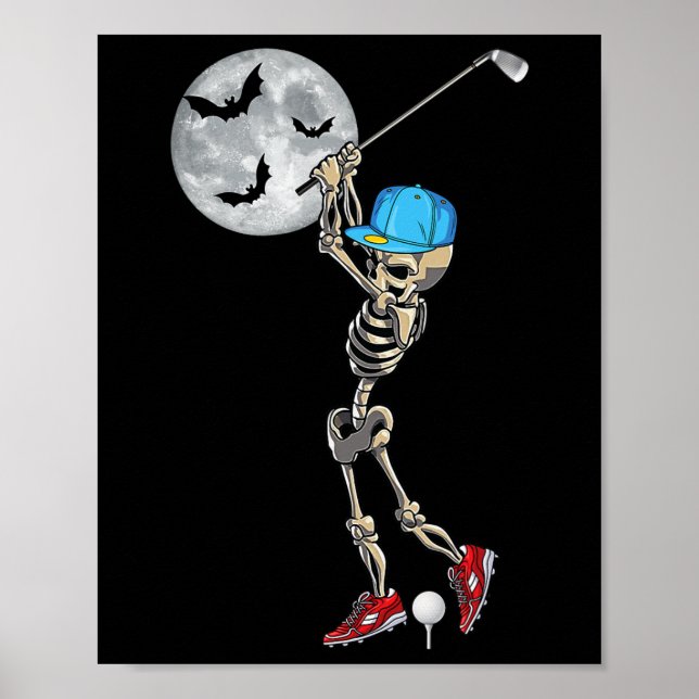 Poster Esqueleto Engraçado Jogando Golfe Golfe Feliz Hall (Frente)