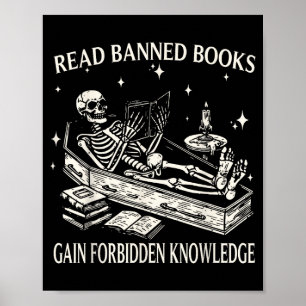 Poster Esqueleto Engraçado Lê Livros Proibidos Ganha Conh